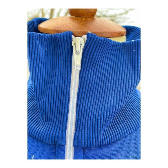 SOLD Vintage Adidas Track Jacket 1980s Full Zip Blue Red White Sz M Mock Neck - Picture 8 of 10